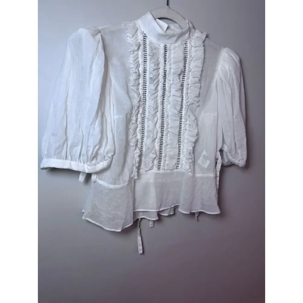 Hope For Flowers by Tracy Reese White Frilled Puff Sleeve Blouse XS